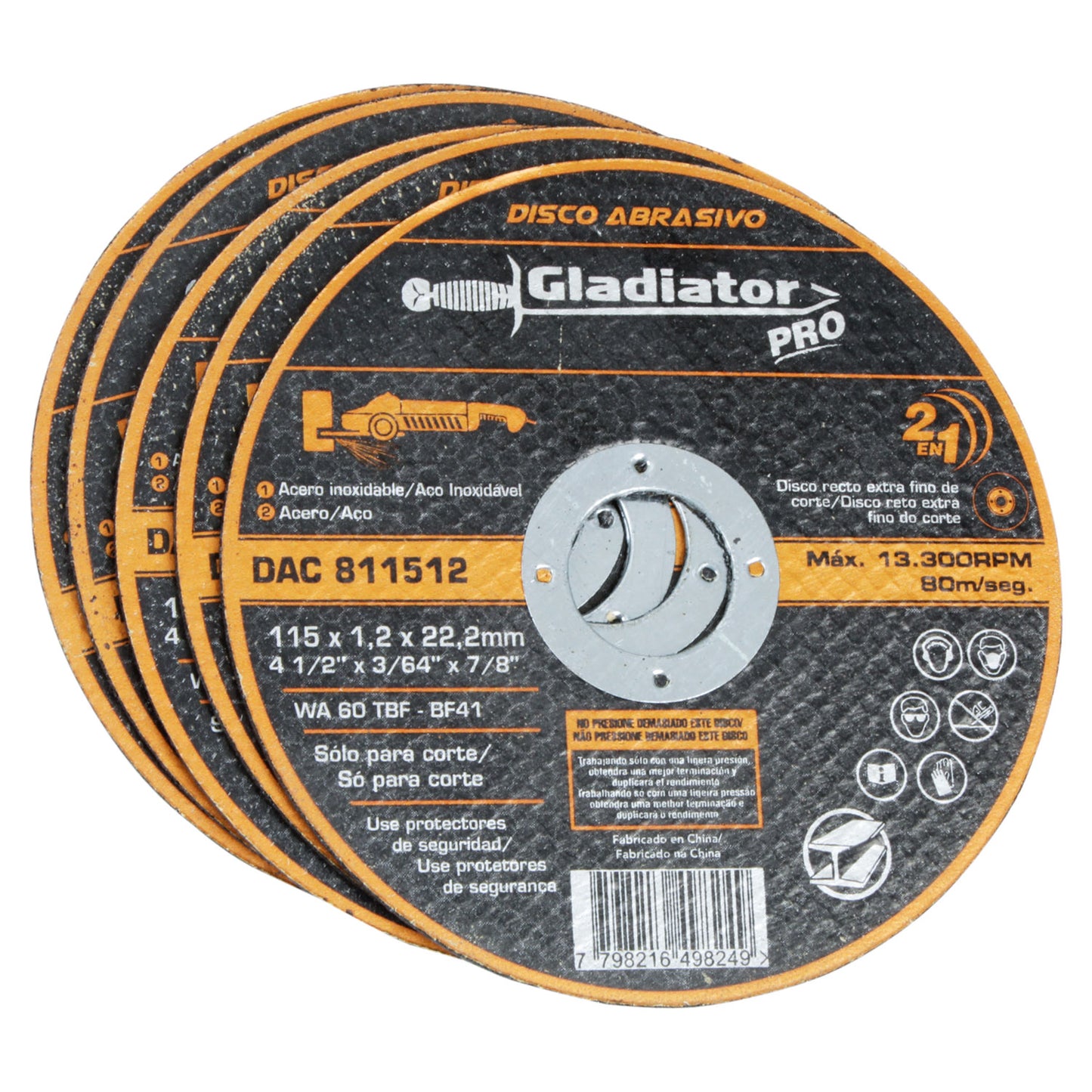 Esmeril Angular 4 1/2" 800W + 5 Discos Corte - Gladiator