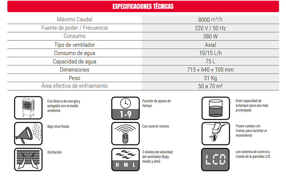 ENFRIADOR DE AIRE EVAPORATIVO JH168- KRAFTER