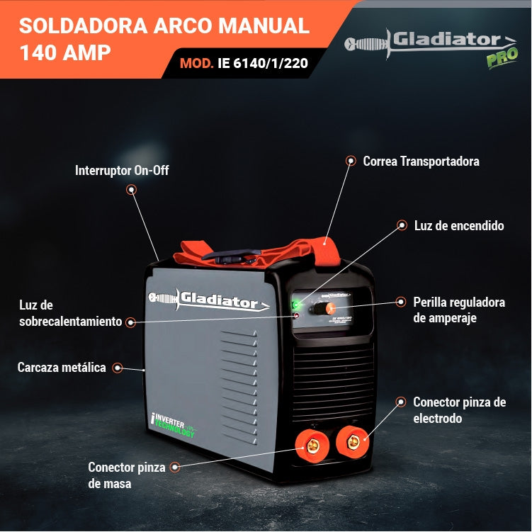 Soldadora Inversora Arco Manual 140 amp - Gladiator