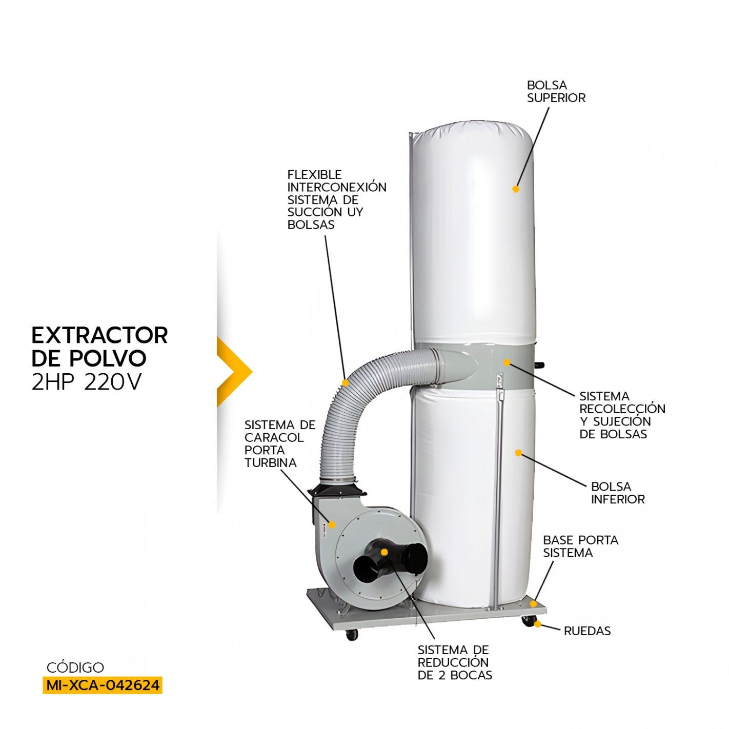 Extractor de Polvo 2hp 220v ub-103 - XCALIBUR