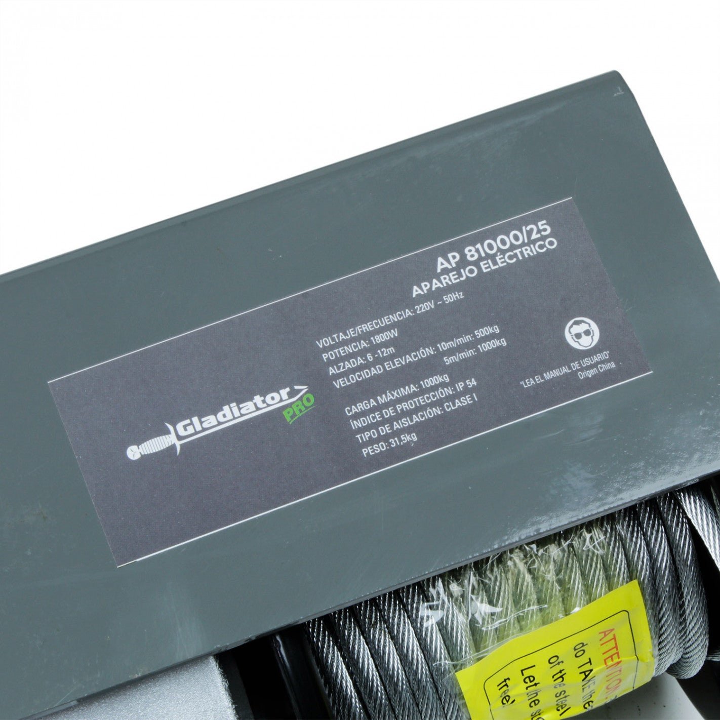 Tecle Eléctrico 1000kg 1800w alzada 6-12mts ap810 - Gladiator