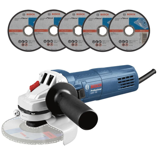 Esmeril Angular de 4 1/2" 115 mm. GWS 700 con 5 Discos - Bosch