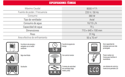 ENFRIADOR DE AIRE EVAPORATIVO JH168- KRAFTER