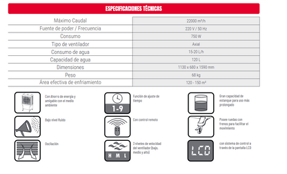 ENFRIADOR DE AIRE EVAPORATIVO INDUSTRIAL JH22 - KRAFTER