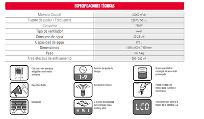 ENFRIADOR DE AIRE EVAPORATIVO INDUSTRIAL JH 30 - KRAFTER