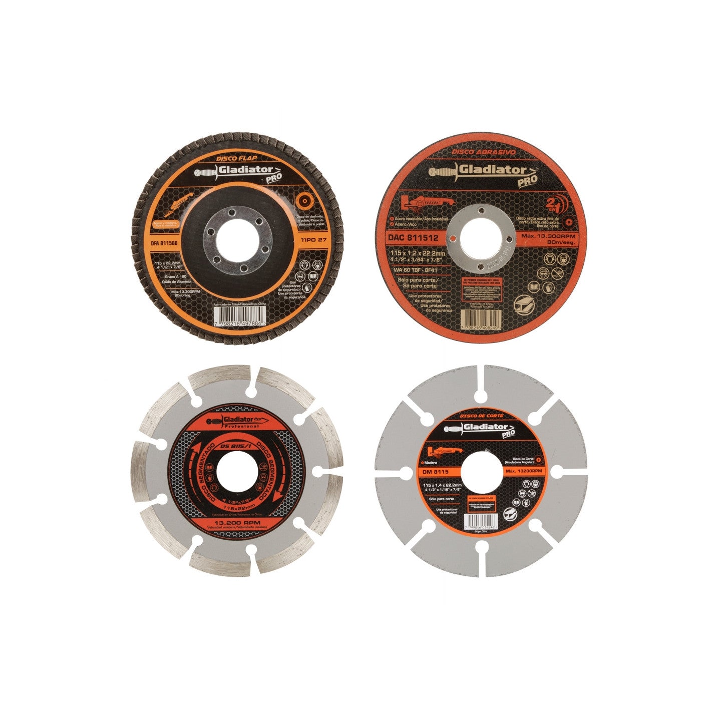 Esmeril Angular 4 1/2" 700w + 4 Discos Vel/Variable AA 415/2/220 - Gladiator