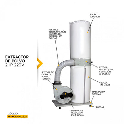 Extractor de Polvo 2hp 220v ub-103 - XCALIBUR